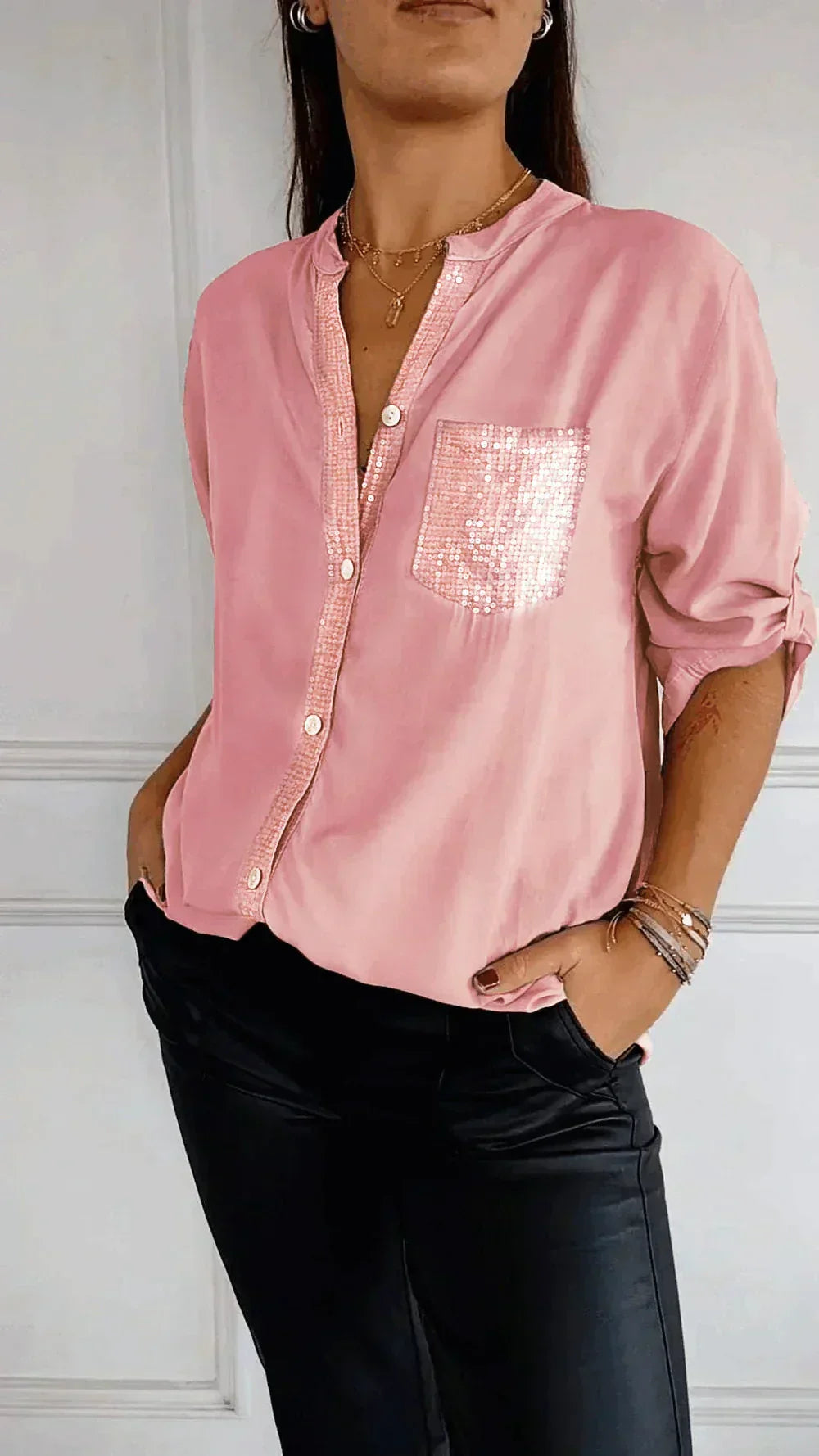 Jasmine women's V-neck sequin shirt