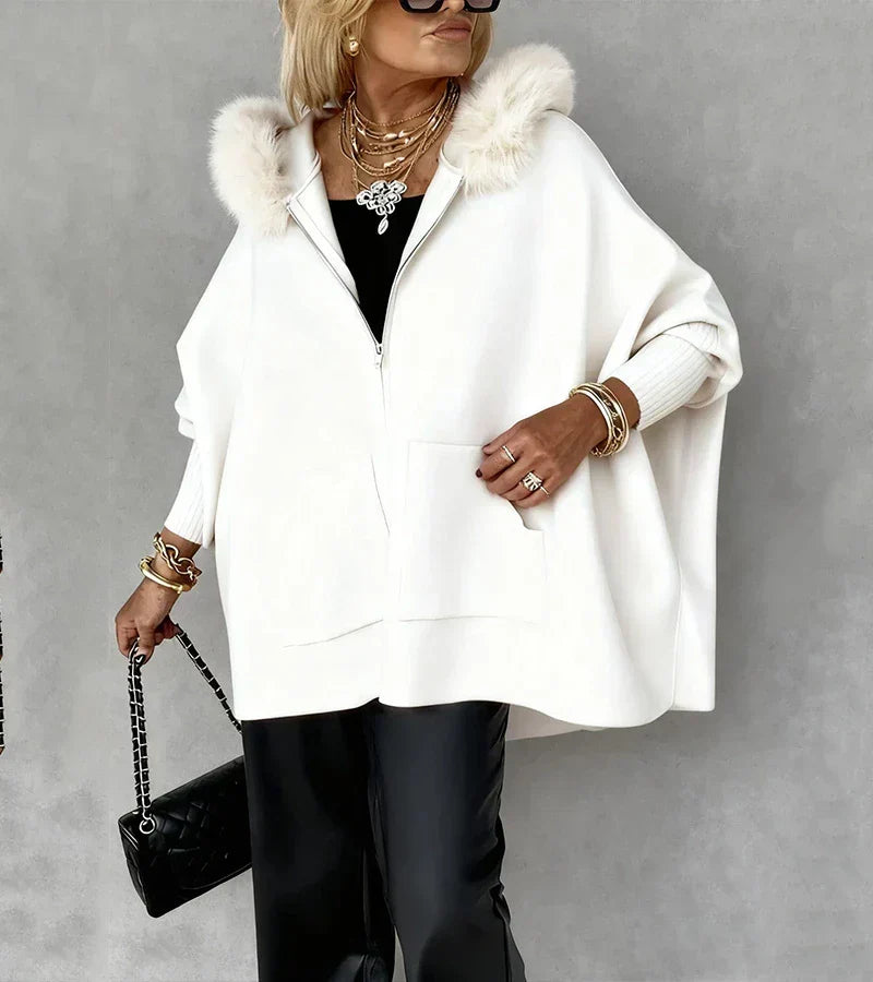 Arabelle women's hooded coat with fur collar