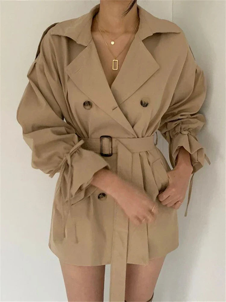Flora women's double-breasted winter coat dress with belt