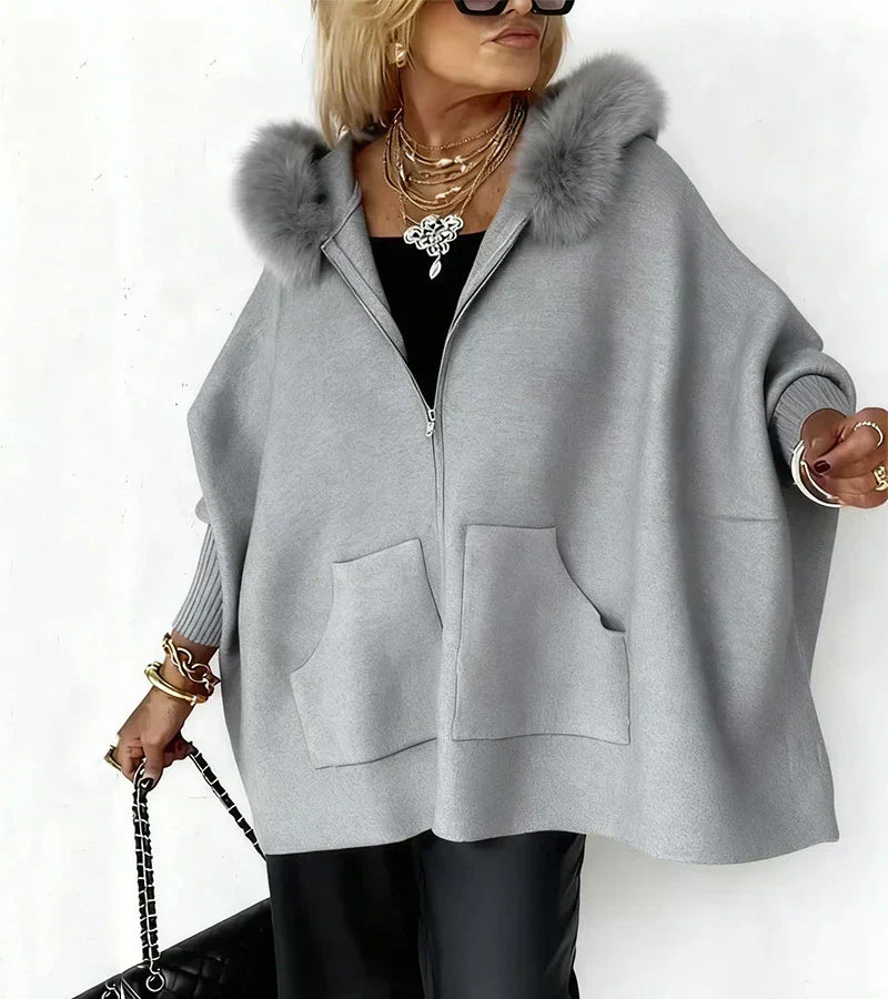 Arabelle women's hooded coat with fur collar