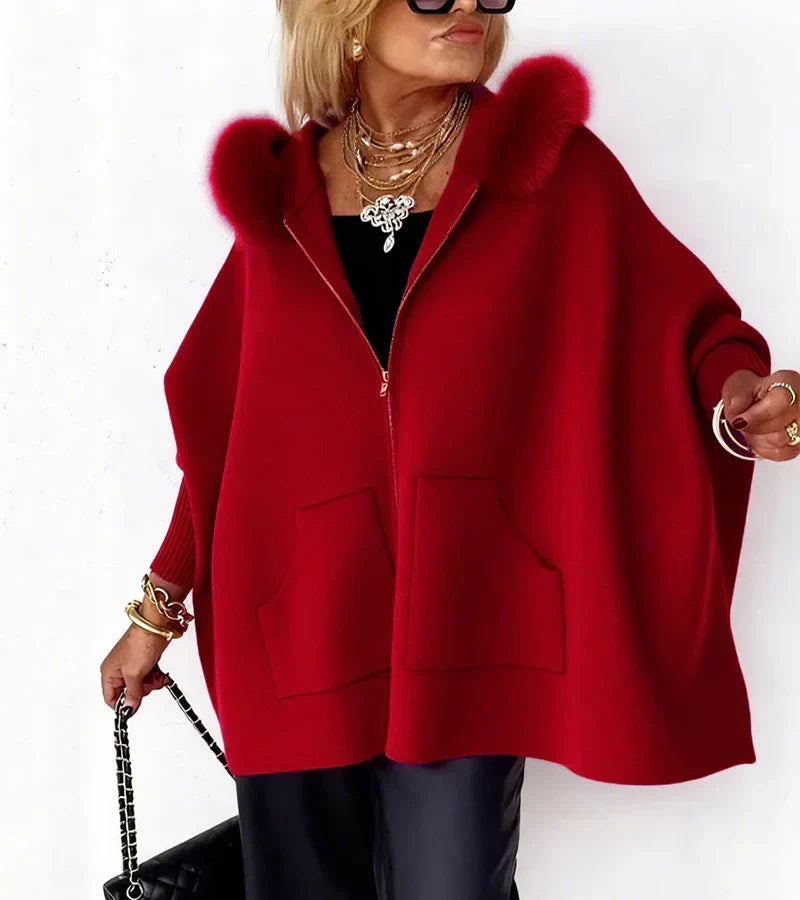 Arabelle women's hooded coat with fur collar