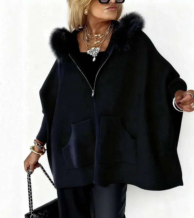 Arabelle women's hooded coat with fur collar