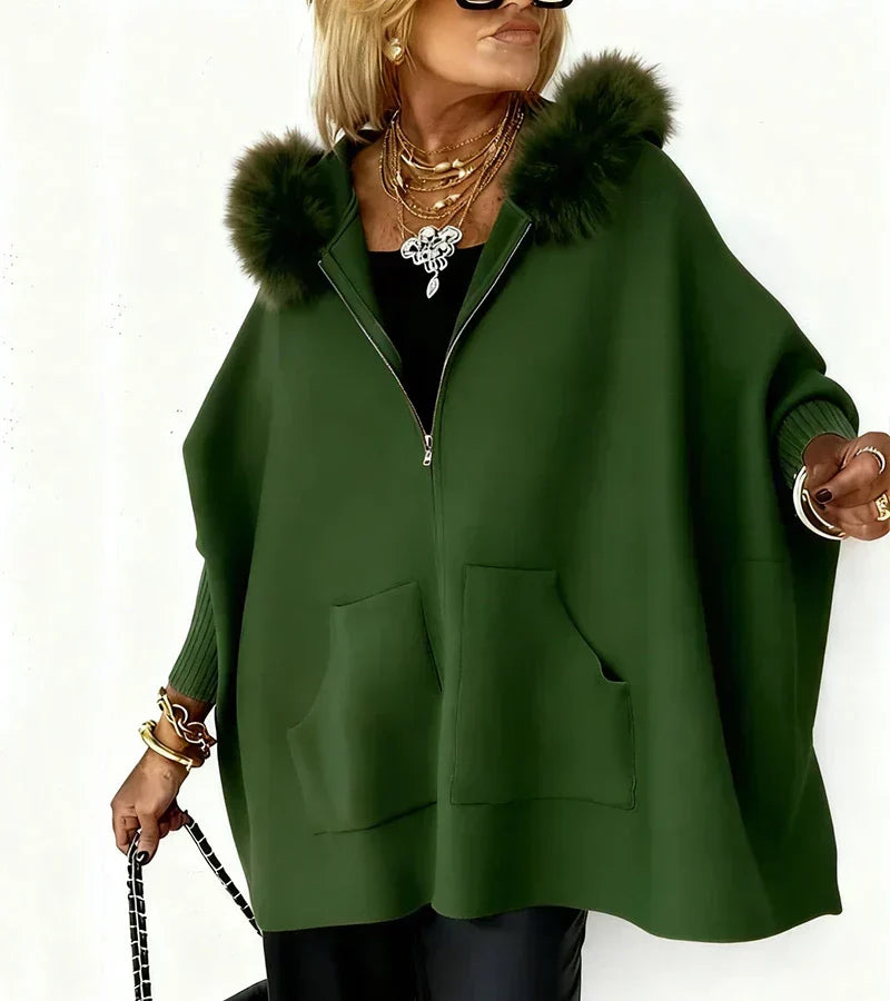 Arabelle women's hooded coat with fur collar