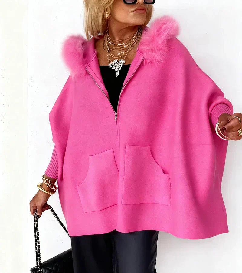 Arabelle women's hooded coat with fur collar