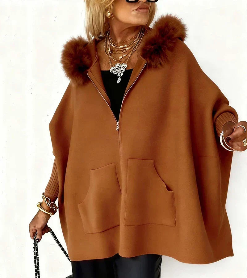 Arabelle women's hooded coat with fur collar