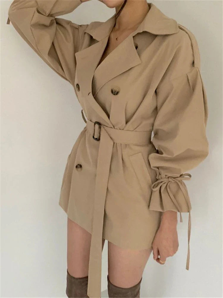 Flora women's double-breasted winter coat dress with belt